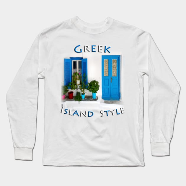 Greek Island Style - Blue & White Long Sleeve T-Shirt by TouristMerch